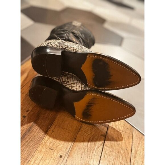 Vintage Black & White Faux Leather snakeskin cowboy cowgirl boots metal toe 3.5Y - Picture 4 of 9